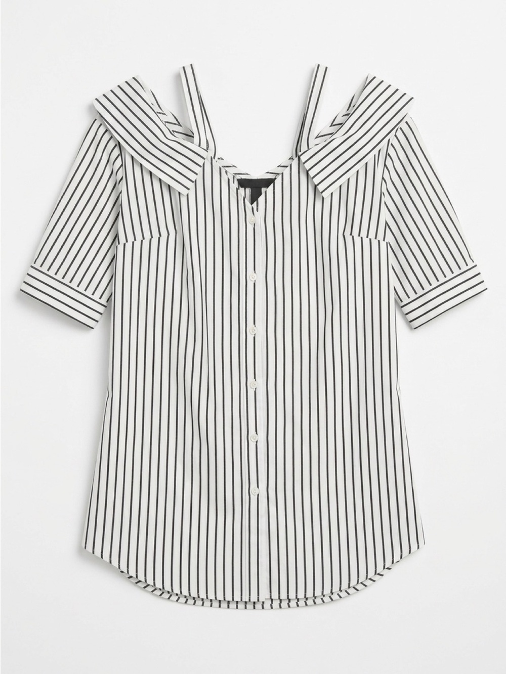 Cold-Shoulder Striped Button-Down Shirt - White/Black